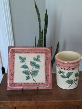 Vintage Marco E Cristina Italian Trivet And Utensil Holder 2 Piece Set